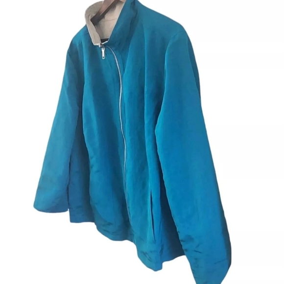 Lafayette 148 Linen Blend Reversible Jacket Full Zip Cream Turquois Womens 22 - Picture 9 of 12